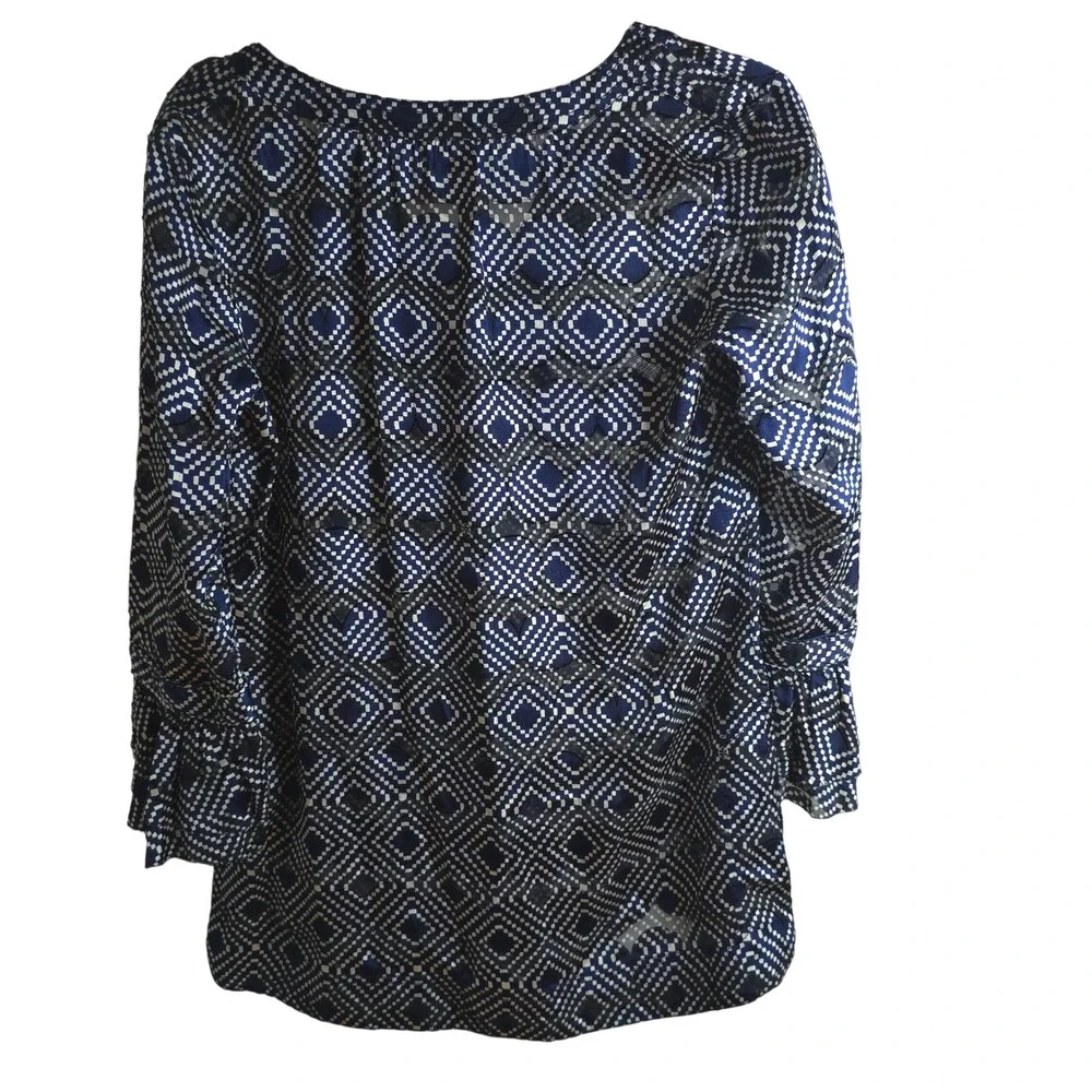 Tory Burch Size 2 Gwenna‎ Normandy Blue Semi-Sheer Silk Blend Tunic Blouse Boho